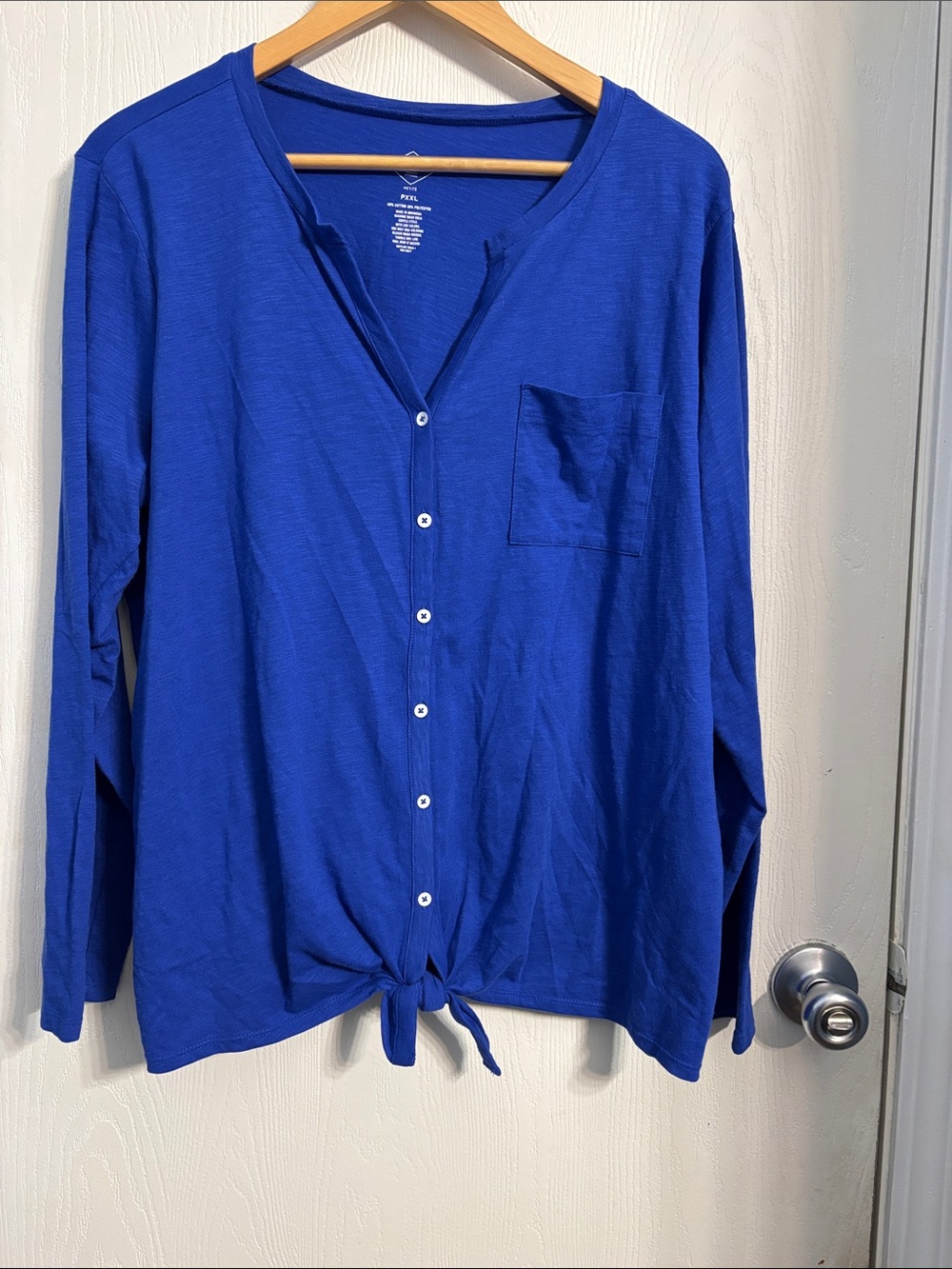 St. John's Bay Cobalt Blue Button-Front Tie Hem Top
